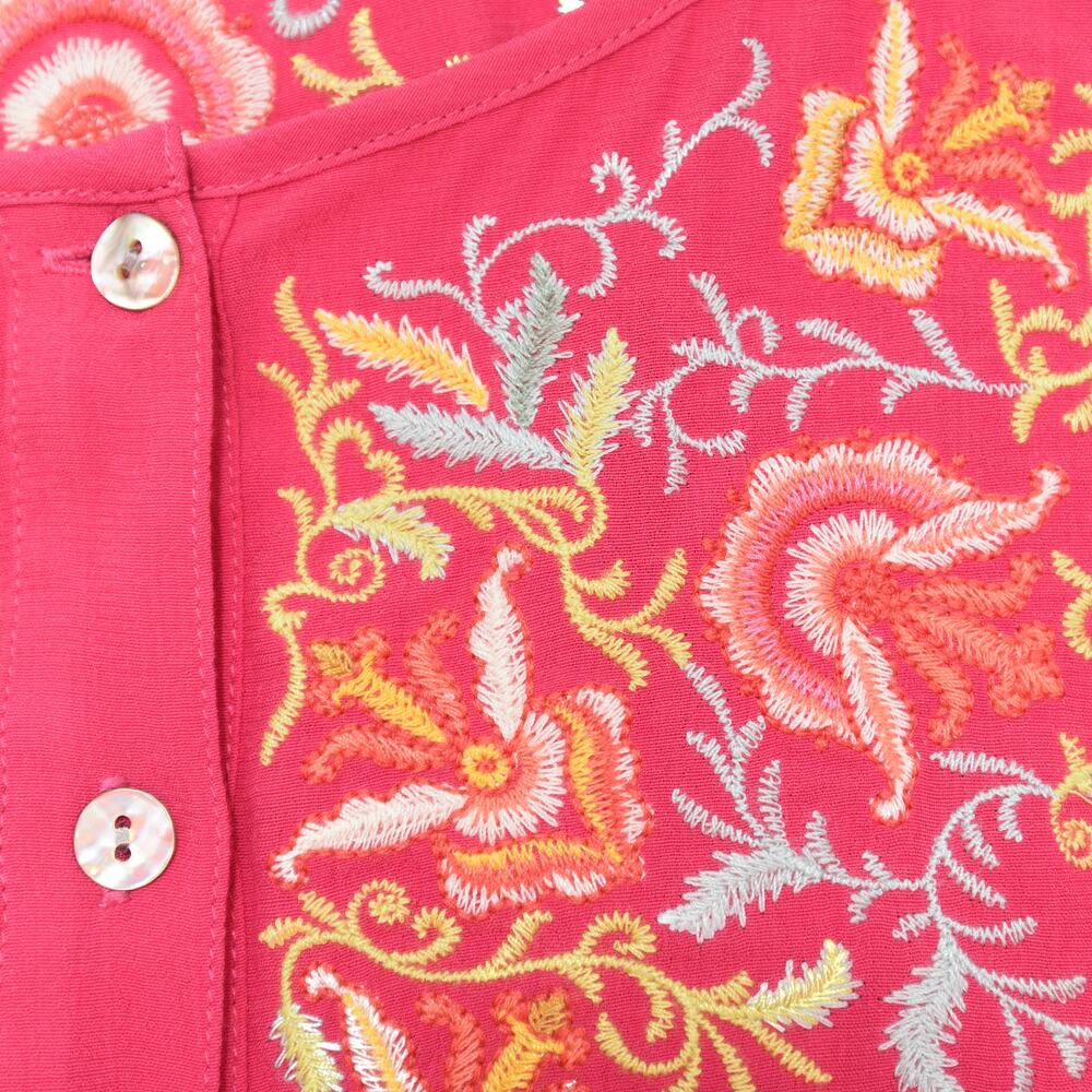 John Mark Fuchsia Embroidered Button-Front Patchwork Tunic - Picture 7 of 13